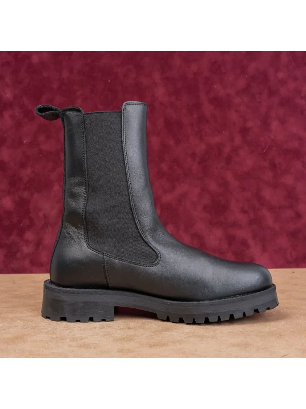 & Other Stories Women Chunky Black Leather Slip-on Ankle Chelsea Boots 8US EUR39